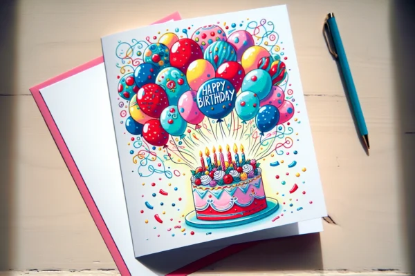 A colorful birthday card with belated birthday wishes