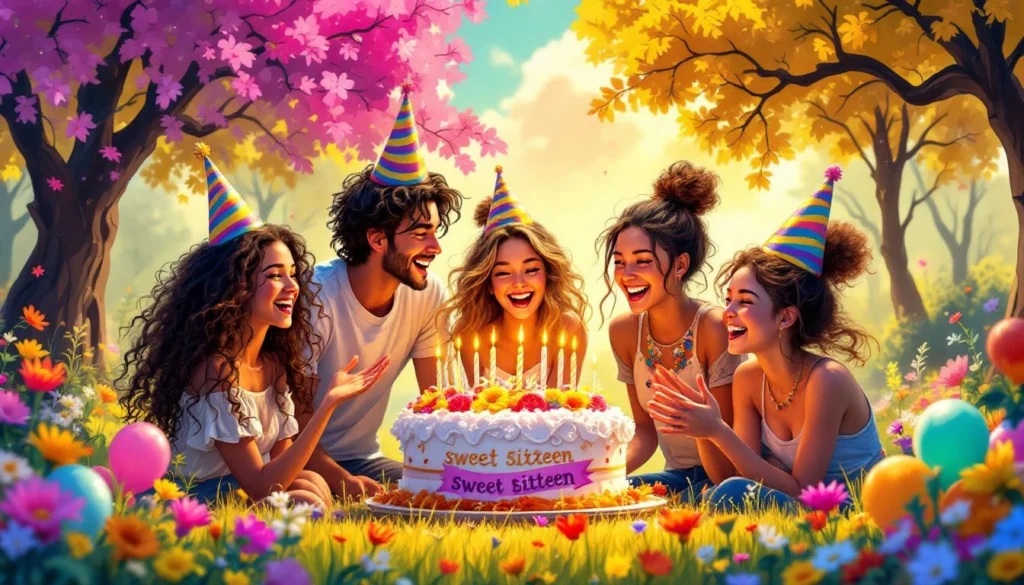 A close-knit group of friends celebrating a sweet sixteen birthday