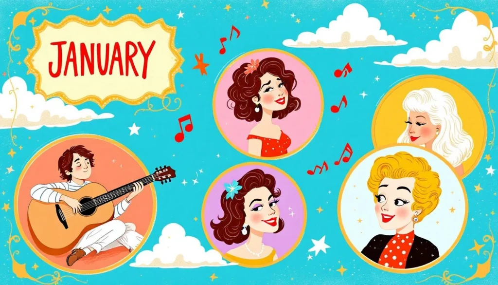 Iconic artists and entertainers known for their contributions to music and film with birthdays in january