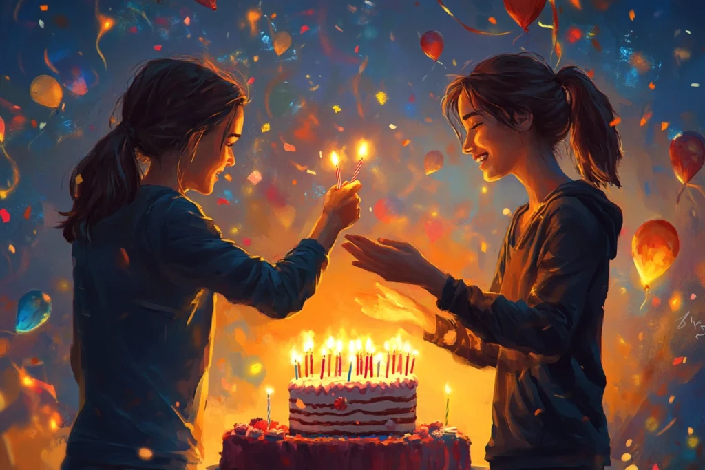 Sharing a birthday wish with a friend