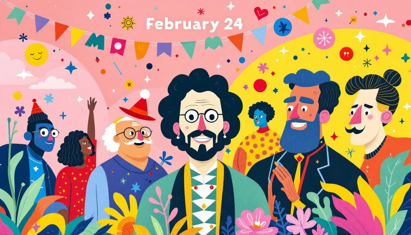 A dynamic representation of iconic figures born on February 24.