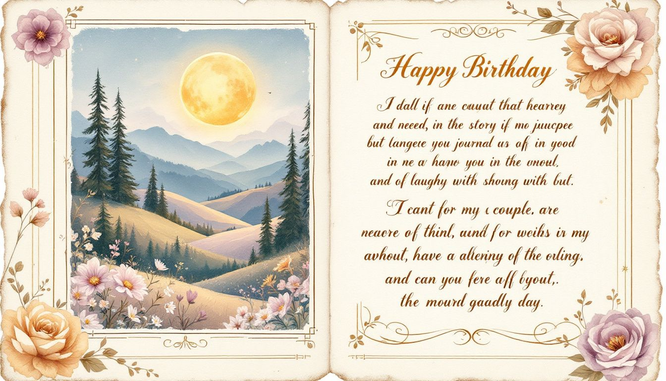Sweet birthday messages for a husband displayed on a card.