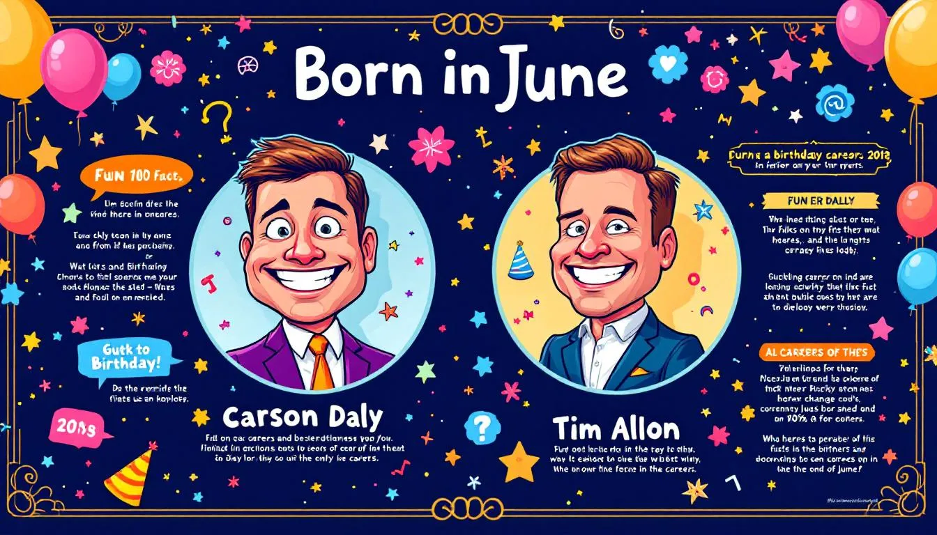 TV personalities with June birthdays, including Carson Daly and Tim Allen.