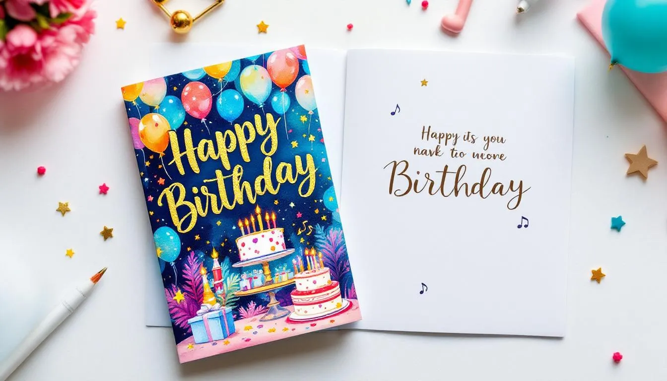 The image features a creatively designed birthday card adorned with unique illustrations and heartfelt messages, perfect for conveying funny birthday wishes. It captures the essence of a birthday celebration, making it an ideal gift for the birthday person.