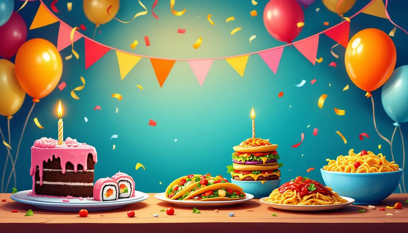 A variety of complimentary birthday meals, showcasing different cuisines.